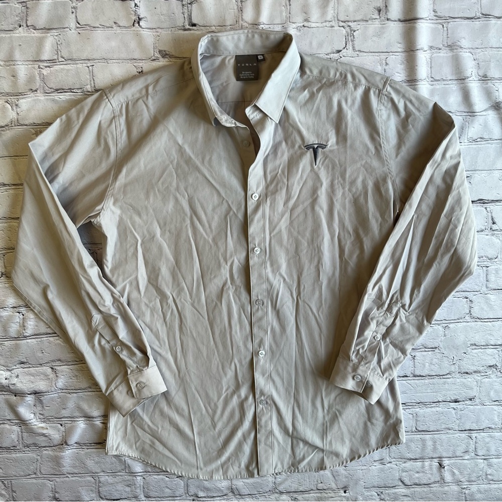Tesla Mens Button Down Shirt Large Gray Elon Musk Cyber Truck Car EUC